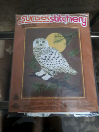 Sunset stitchery kit great snowy owl 16x20" new in bag 