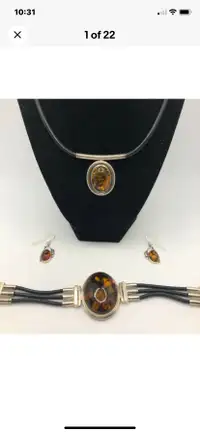 Antique Baltic Amber & Sterling Silver Bracelet,Earrings& choker