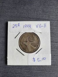 Monnaie 25 cents canadien 1944 vg-8