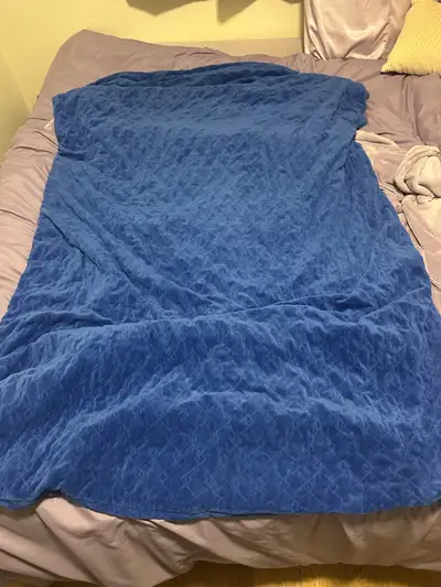 I'm selling a Gravid weighted blanket with a plush blue cover. It's a twin size (60x80) and weighs 2...