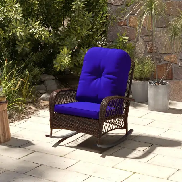 Blue Outdoor Wicker Rattan Rocking Chair with thick cushion  in Patio & Garden Furniture in Markham / York Region - Image 8