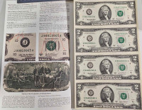 Usa 2 dollar bills uncut from the government 