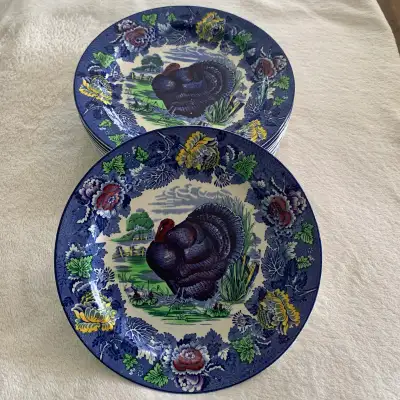 Vintage Woods Burslem 10” Thanksgiving Turkey Plates (12), View more