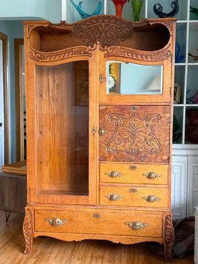 Antique Victorian Sawn Oak Side by Side, View more