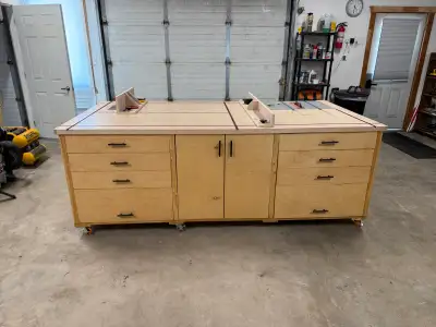 Upgrade your workshop with this custom-built 4x8 workbench, which shows signs of light use but remai...