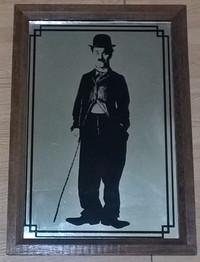 Vintage Charlie Chaplin Mirror Wooden Framed
