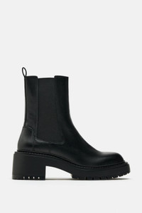 ZARA Black Real Leather Lug Boots in Euro 38 or US 7.5