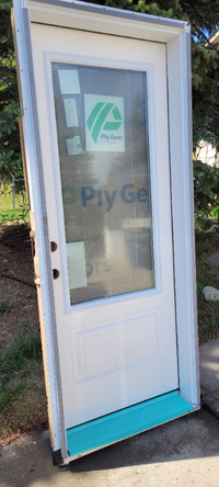 32x80 in Fiberglass Prehung Exterior Door RH inswing with Glass