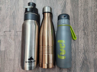 3 assorted water bottles