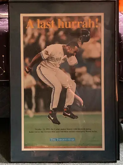 Joe Carter framed poster and Blue Jays Champions 1992 framed