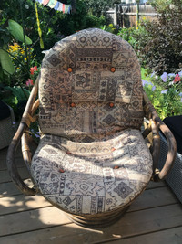 Vintage Rattan Swivel Chair & Cushion - As Is 