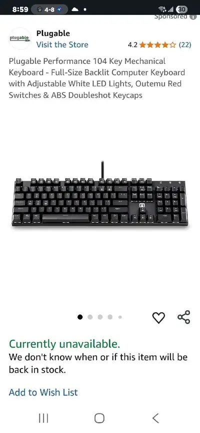 This is a Plugable Performance 104 Key mechanical keyboard, featuring a full-size backlit design wit...