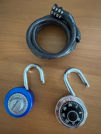 4FT Cable Bike Lock, 4-Digit Codes Combination Self Coiling Cable; two combination locks. $20 for al...