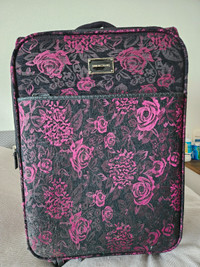 BEAUTIFUL CLASSY BLACK AND PINK-FLOWERED SUITCASE for sale!