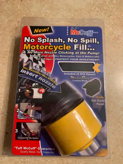McCuff No Spill Motorcycle Fill unit. Works with motorcycles, cars, boats and personal watercraft. B...