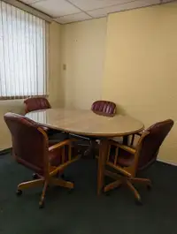 Cherry wood Office boardroom table with leather chairs and glass