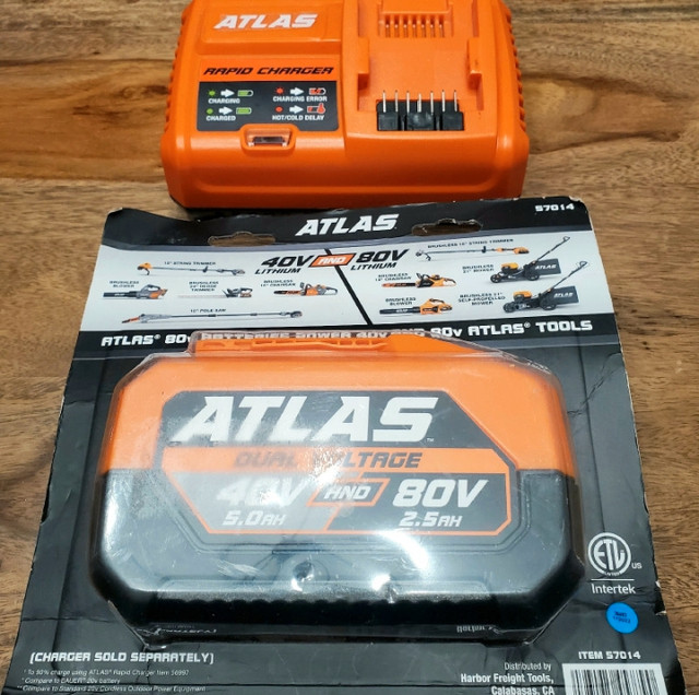 ATLAS BATTERY 80V 2.5 Ah / 40V, 5.0 Avec AHATLAS RAPID CHARGER dans Outils électriques  à Val-d'Or