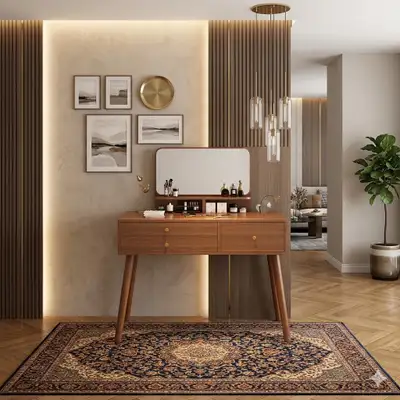 Modern Wood Vanity Table w/ Mirror & Drawers 80/40/134.8cm , View more