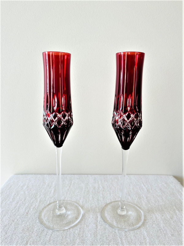 BIRKS RUBY RED CHAMPAGNE FLUTE GLASSES-SIGNED-VINTAGE in Arts & Collectibles in Edmonton - Image 2