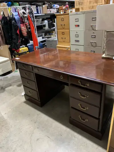 Drexel Dark Wood Executive Desk with Filing Cabinet Draws, View more