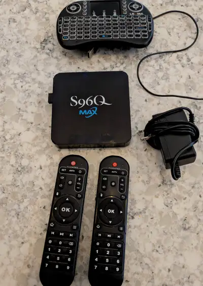 S96Q Max android TV unit - with keyboard and 2 remotes - $40, View more