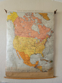 1946 Antique Rare Denoyer-Geppert Large Map of North America