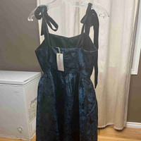 Navy Tie Shoulder Jacquard Midi Dress - Blue Dress from Rihoas