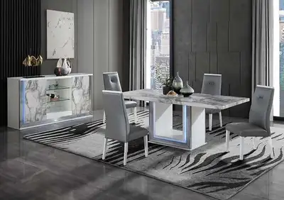 Luxurious LED Marble Pedestal Dining Table Set + Matc, View more