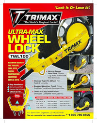 Trimax Ultra-Max Adjustable Trailer Wheel Lock, Yellow/Black