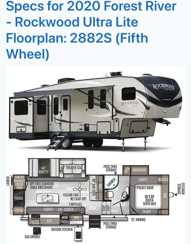 Rockwood Ultra Light 2882S 5th wheel in Travel Trailers & Campers in Regina - Image 6