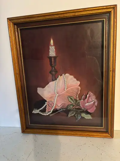 Victorian Papertole 3 D Floral, Pearls & Candle Stick 13”x16”, View more