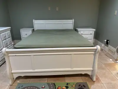 Bedroom Set (Queen Bed Frame w Mattress, Long Dresser, Armoire), View more