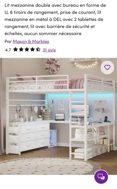 Lit mezzanine double avec bureau neuf, View more