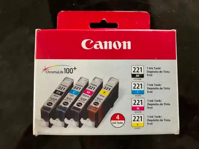 Genuine Canon Ink Black, Blue, Pink, and Yellow 221 Brand New Se, View more