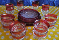 Vintage Tiffin King's Crown Ruby Flashed Glass Set [mid-century]