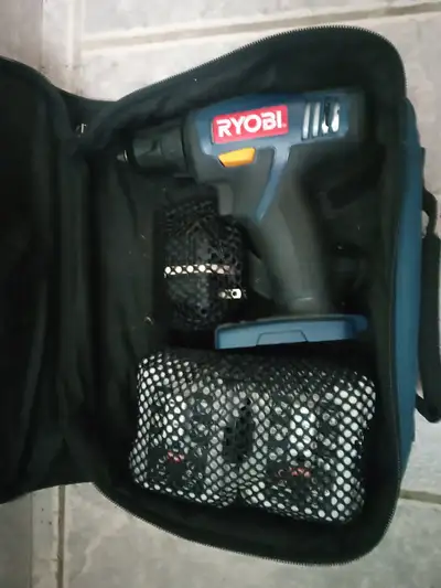 Ryobi cordless drill with 2 batteries and charger, View more