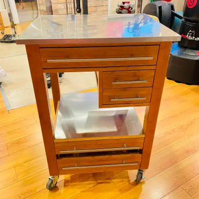 Wood Kitchen Cart / Storage Table with Stainless Steel Top – On, View more
