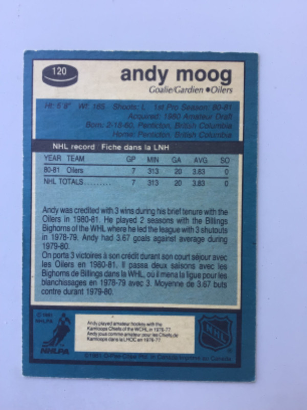 ANDY MOOG ... 81-82 O-PEE-CHEE … ROOKIE … RAW + PSA 6, 7, 9=$350 in Arts & Collectibles in City of Halifax - Image 2