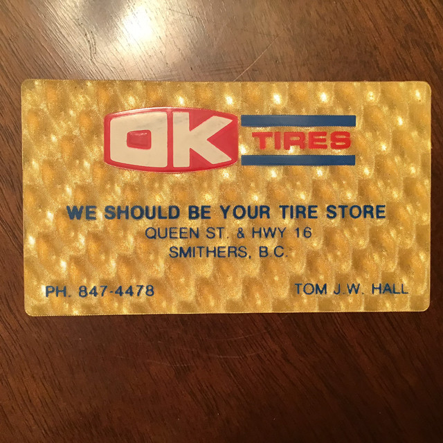 Vintage OK TIRES Smithers BC Advertising Wallet Card in Tires & Rims in Kamloops