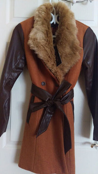 New women jacket size 2, faux leather faux fur