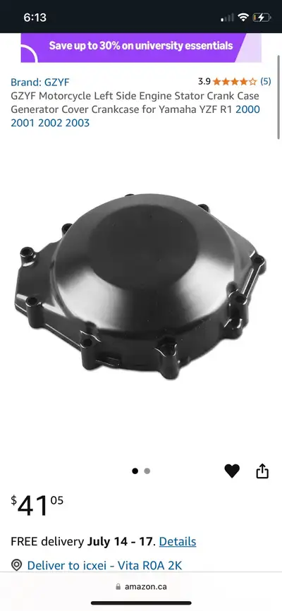 Looking to buy parts for my 01 Yamaha R1. The bike needs a stator cover, a bolt for the cover. I nee...