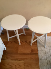 Two round, white,  side tables. Great condition