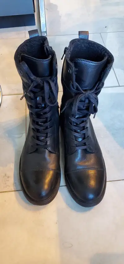 Ladies Black leather combat boots, View more