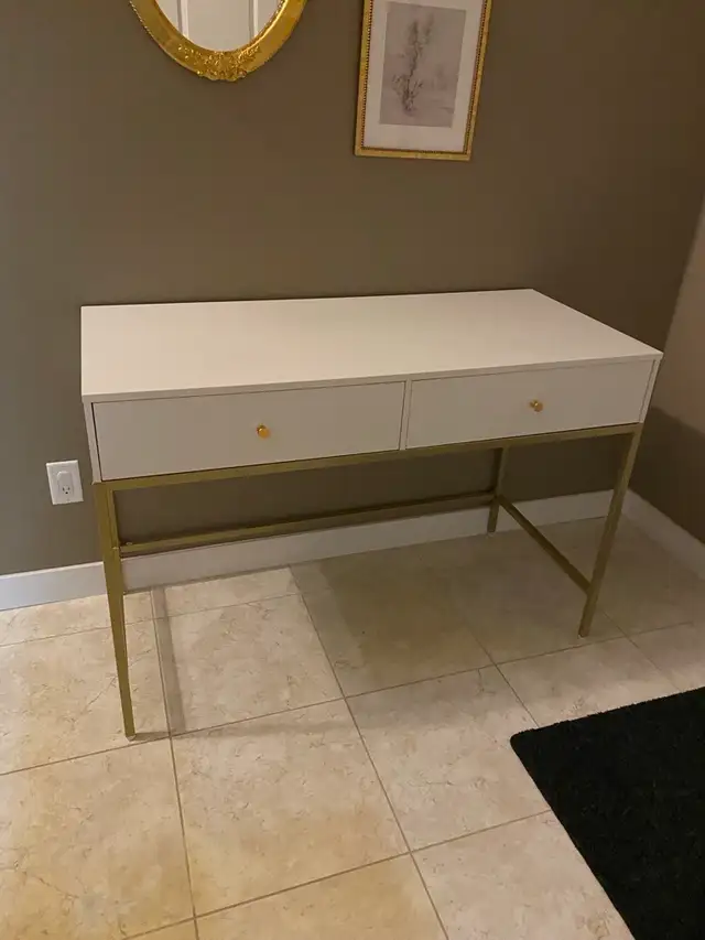 Rectangle White Writing(computer) Desk with two Filing Drawer