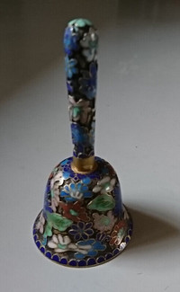 Vintage Cloisonné Enameled Cobalt Blue Bell with Flowers