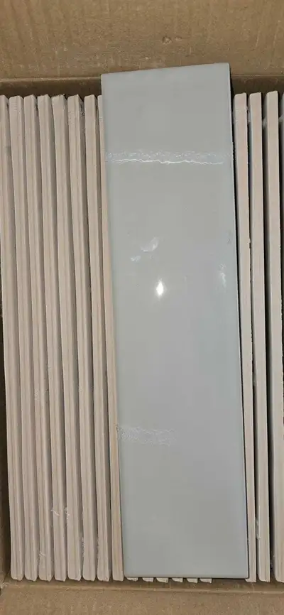 Ceramic Tile – 3"x12" (7.5x30.5 cm) Glossy light grey ceramic tile, perfect for kitchen backsplash,...