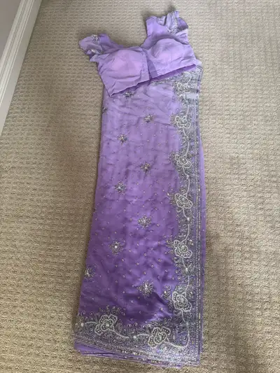 Lilac Embroidered Saree with Matching Blouse, View more
