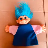 Vintage Hand Puppet Troll Blue & Pink Clothes - Blue Hair & Eyes