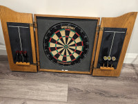 Wooden Dart Board Cabinet with bristle dart board and darts