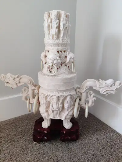 Vintage Chinese Faux Ivory (Plastic) Censer Incense Burner, View more